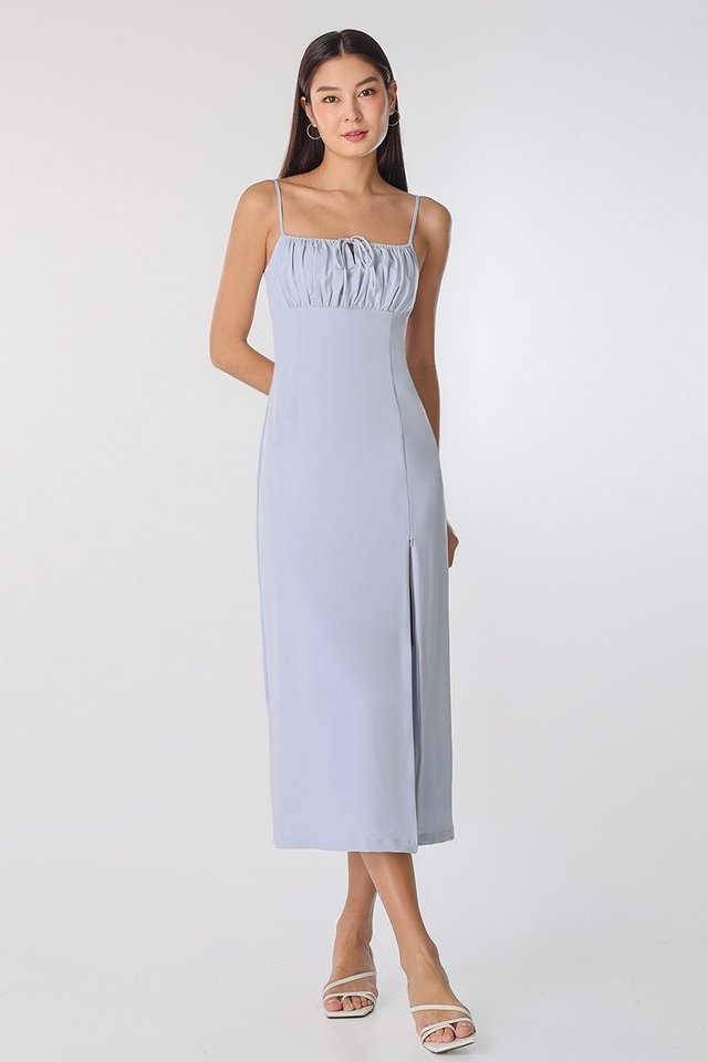 MIA RUCHED MIDAXI DRESS (DOLPHIN BLUE)
