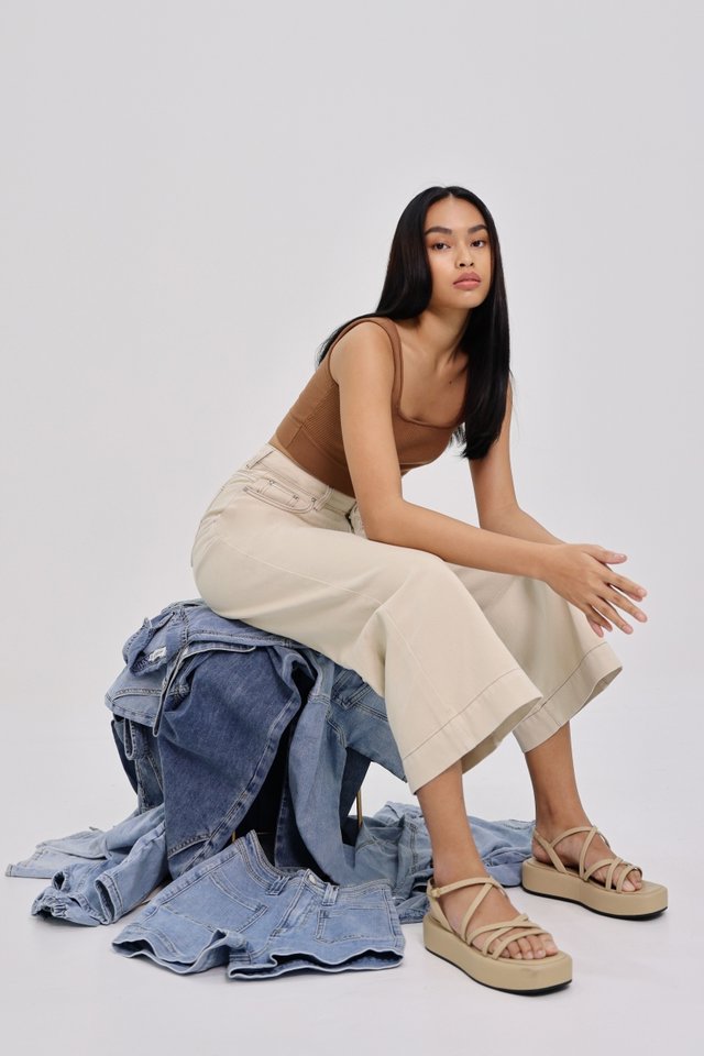 ANYDAY CONTRAST STITCH WIDE LEG PANTS (OAT)