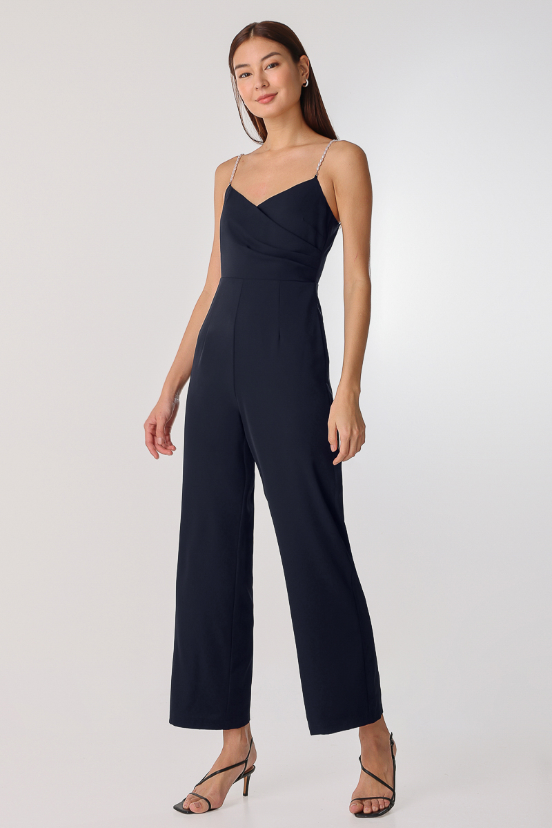 IRINI PEARL WRAP JUMPSUIT (MIDNIGHT BLUE) | Lovet