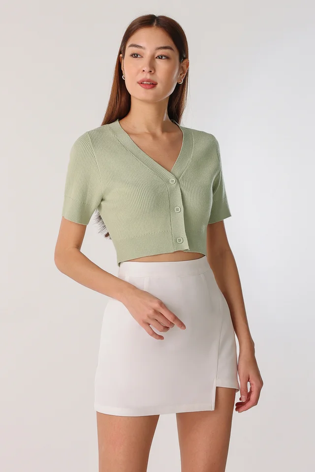 CHERISE SQUARE BUTTON KNIT TOP (PISTACHIO)