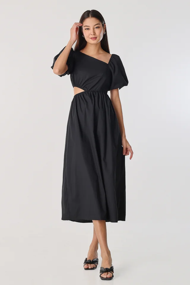 AMELIE ASYMMETRICAL CUT-OUT MAXI (BLACK)