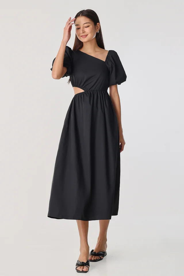 AMELIE ASYMMETRICAL CUT-OUT MAXI (BLACK)