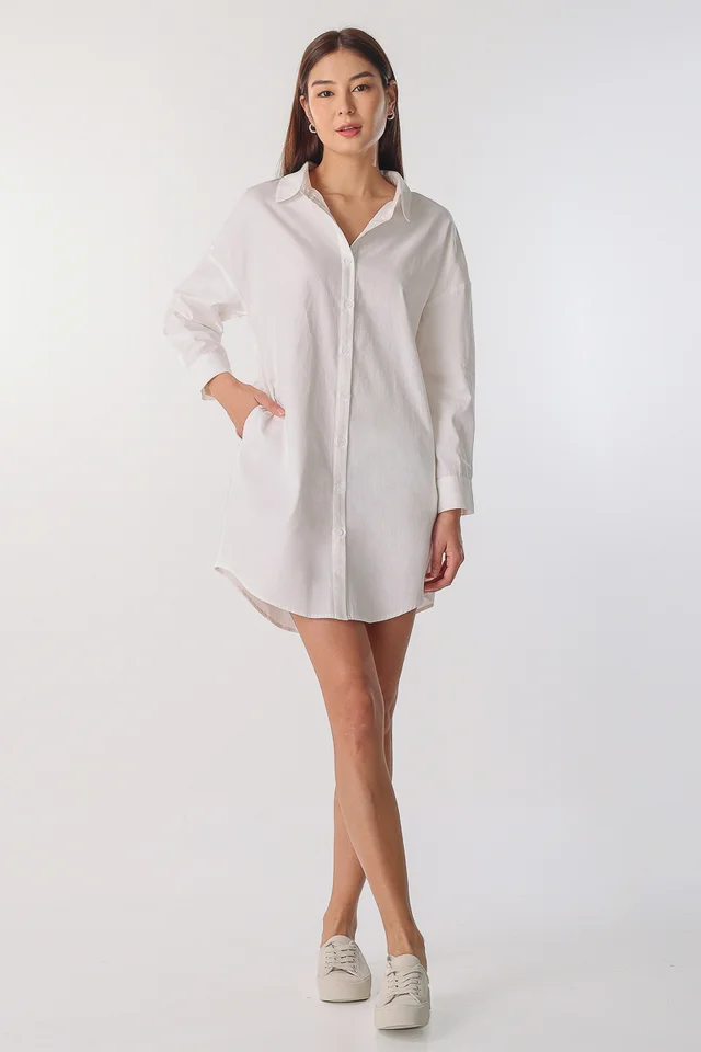 ODESSA BUTTON SHIRT DRESS (WHITE)