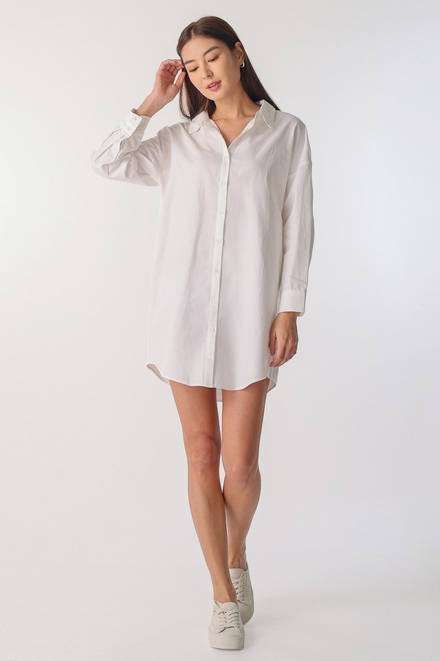 ODESSA BUTTON SHIRT DRESS (WHITE)