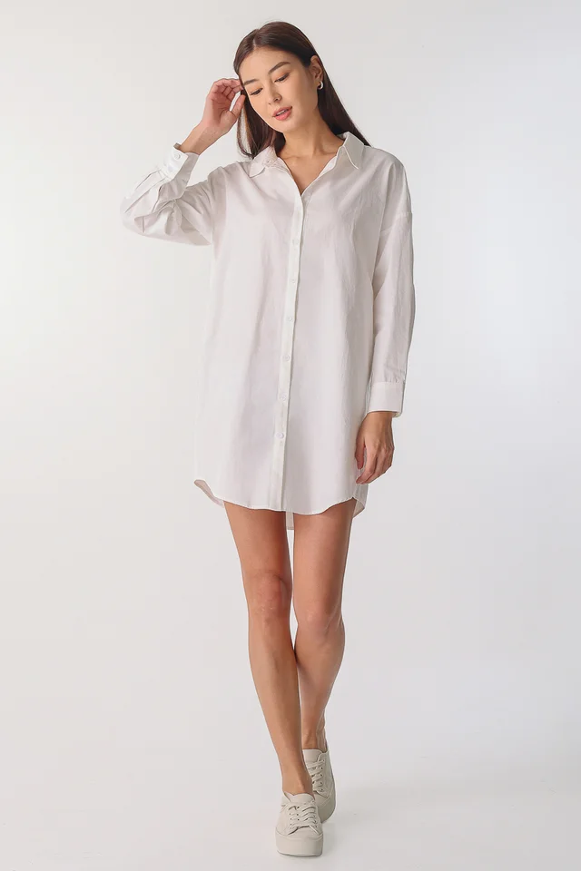 ODESSA BUTTON SHIRT DRESS (WHITE)