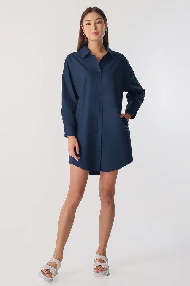 ODESSA BUTTON SHIRT DRESS (OXFORD NAVY)
