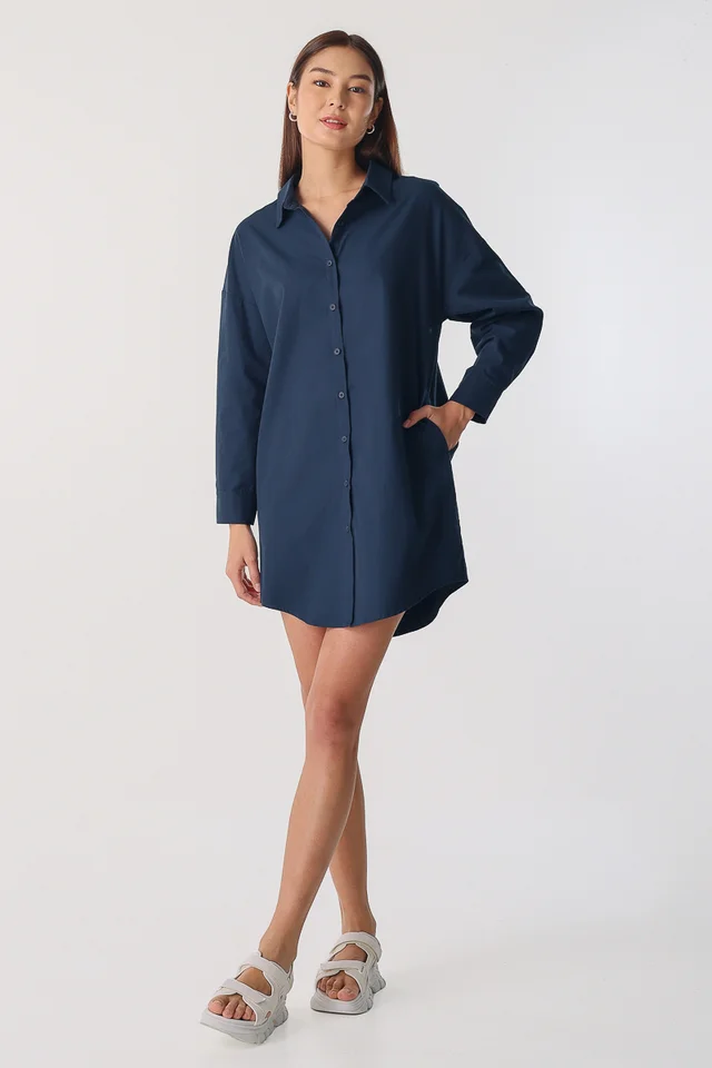 ODESSA BUTTON SHIRT DRESS (OXFORD NAVY)