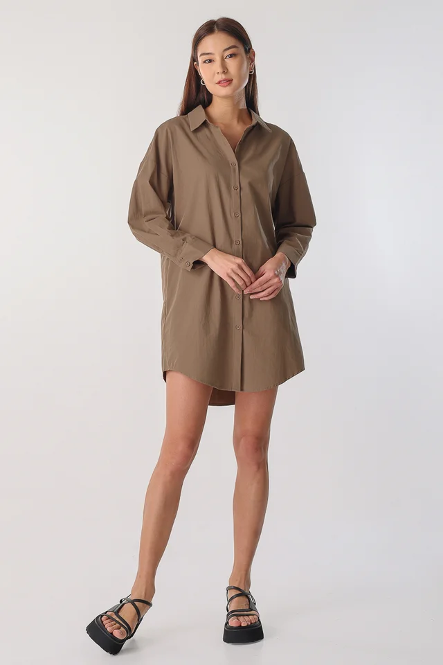 ODESSA BUTTON SHIRT DRESS (MOCHA)