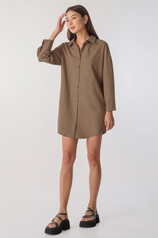 ODESSA BUTTON SHIRT DRESS (MOCHA)
