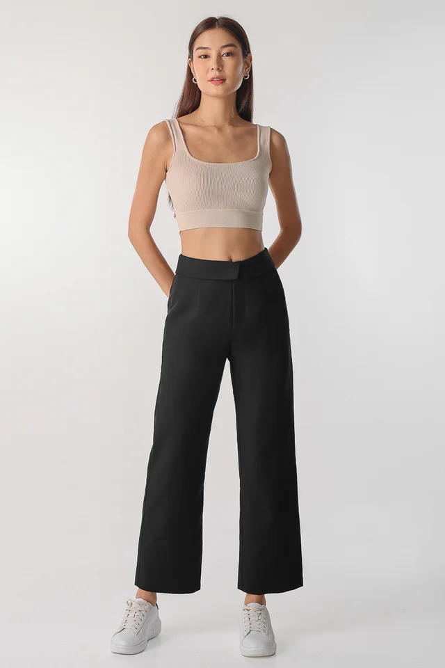 AUSTIN FOLDOVER MID-WAIST PANTS (BLACK)