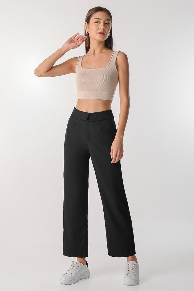 AUSTIN FOLDOVER MID-WAIST PANTS (BLACK)