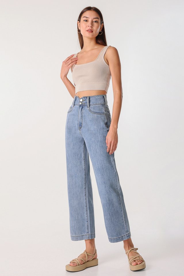 DIVA DOUBLE BUTTON DENIM JEANS (MID WASHED)