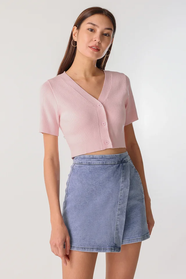 CHERISE SQUARE BUTTON KNIT TOP (CREPE PINK)