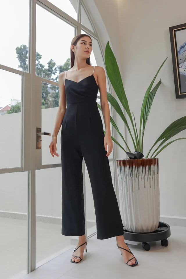 IRINI PEARL WRAP JUMPSUIT (BLACK)