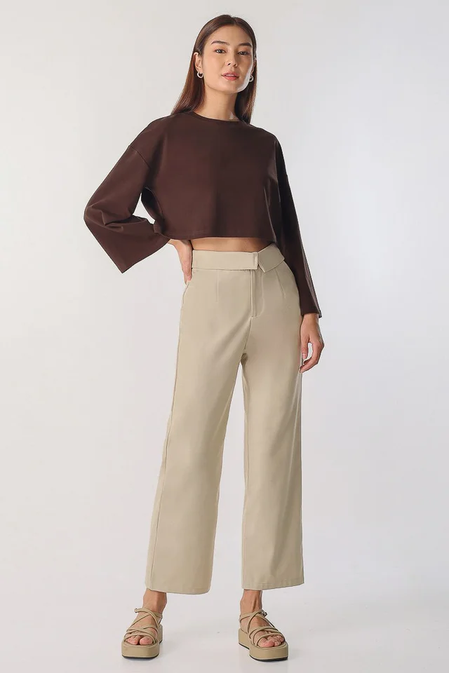 AUSTIN FOLDOVER MID-WAIST PANTS (KHAKI)