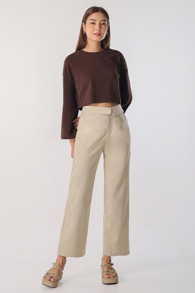 AUSTIN FOLDOVER MID-WAIST PANTS (KHAKI)