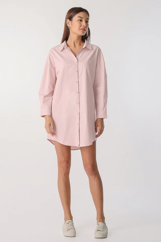 ODESSA BUTTON SHIRT DRESS (ORGANIC PINK)