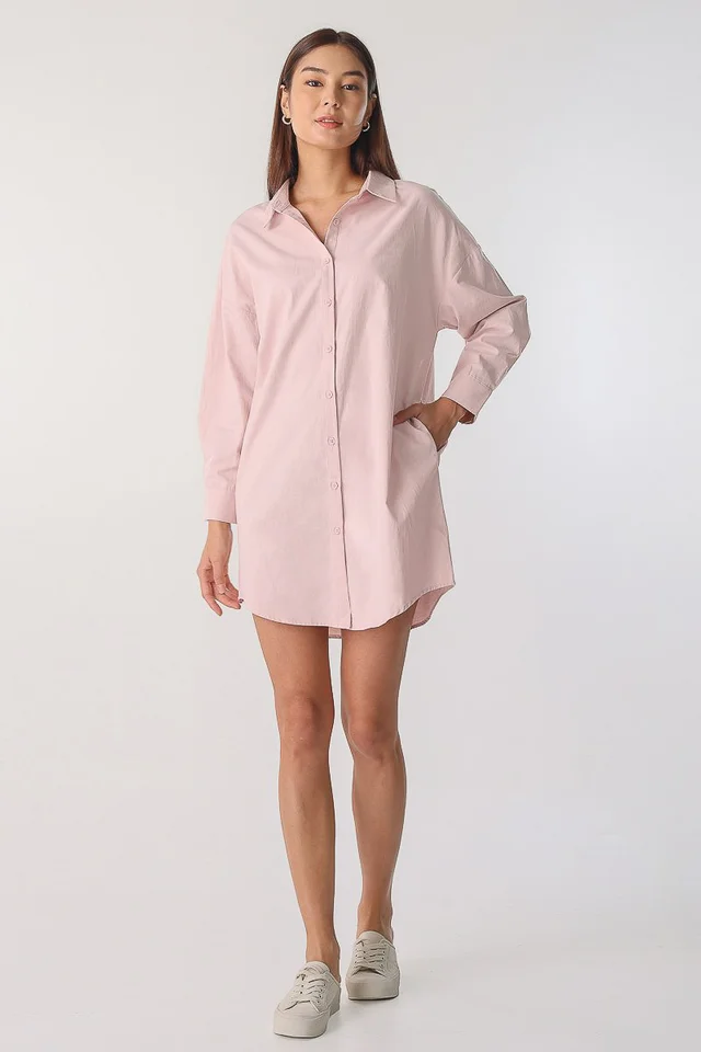 ODESSA BUTTON SHIRT DRESS (ORGANIC PINK)