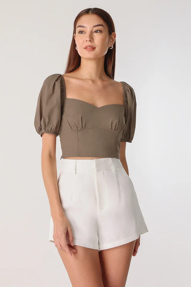 CIARA COTTON SWEETHEART TOP (OAK BROWN)