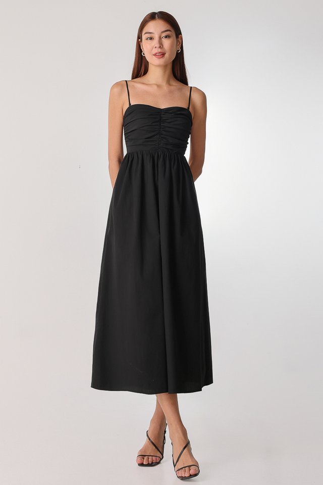 RIA 2-WAY PADDED RUCHED MIDAXI (BLACK)