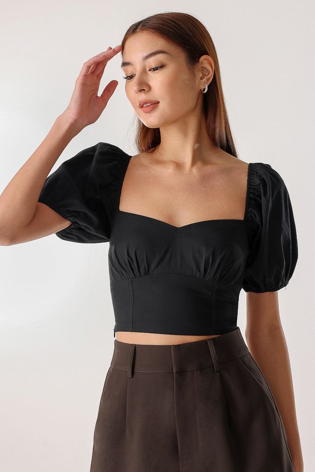 CIARA COTTON SWEETHEART TOP (BLACK)