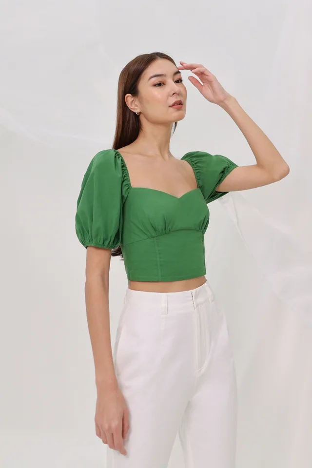 CIARA COTTON SWEETHEART TOP (MEADOW GREEN)