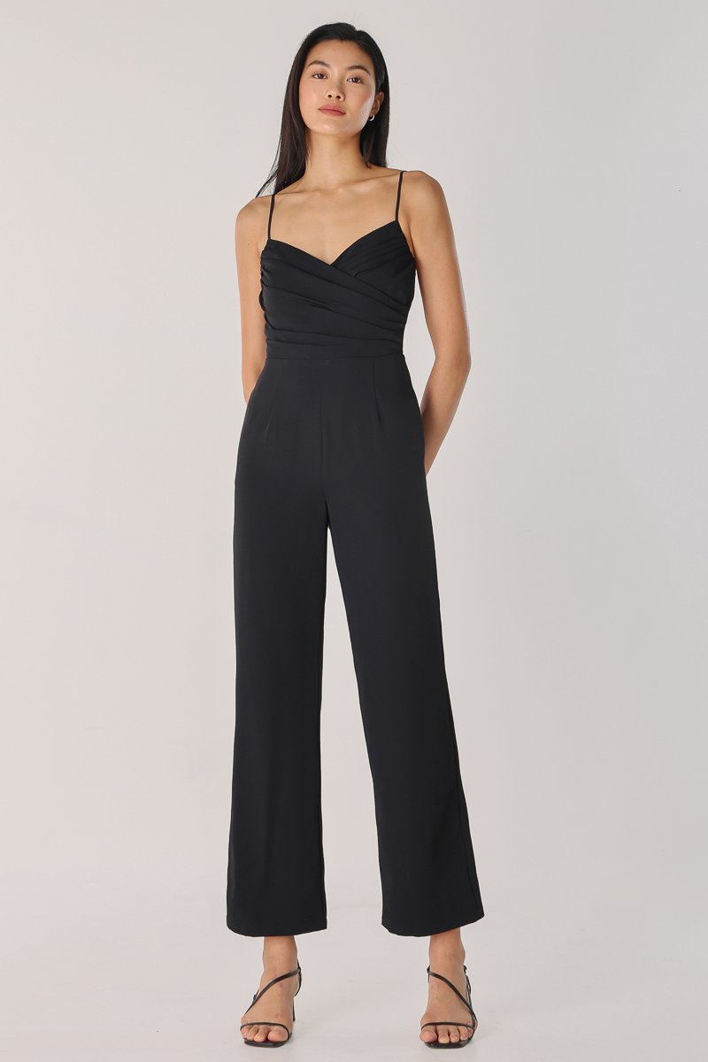 XENIA RUCHED CROSS-BACK JUMPSUIT (BLACK)