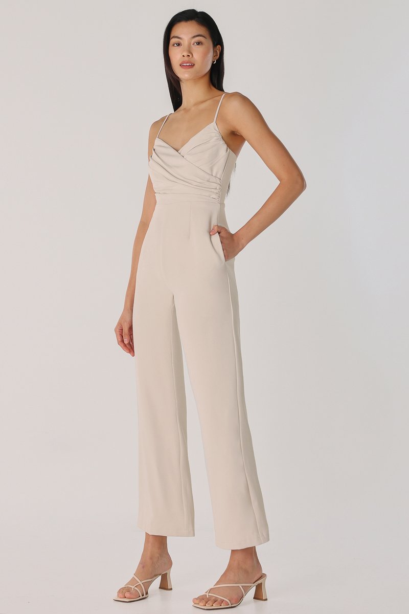 XENIA RUCHED CROSS-BACK JUMPSUIT (MATTE PEARL) | Lovet