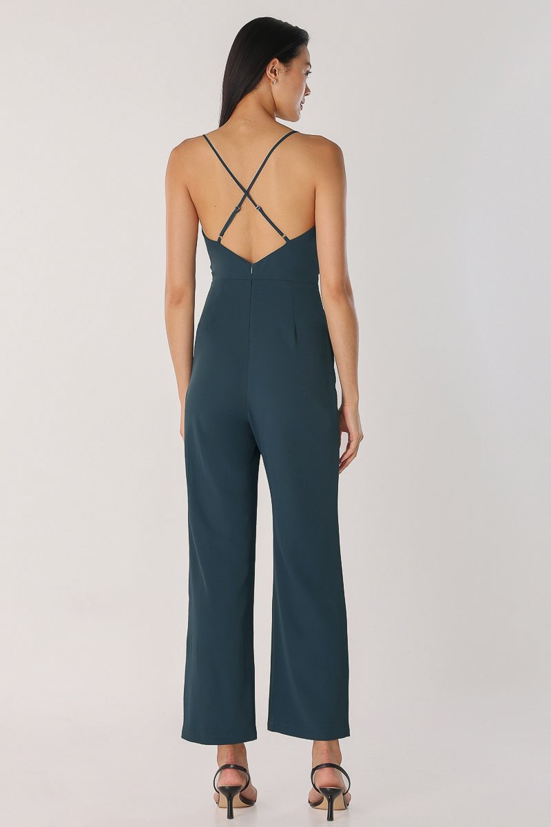 XENIA RUCHED CROSS-BACK JUMPSUIT (MIDNIGHT TEAL) | Lovet