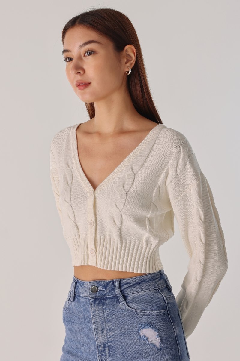 Cable Knit Cropped Cardigan Sweater, Salesforce Commerce Cloud