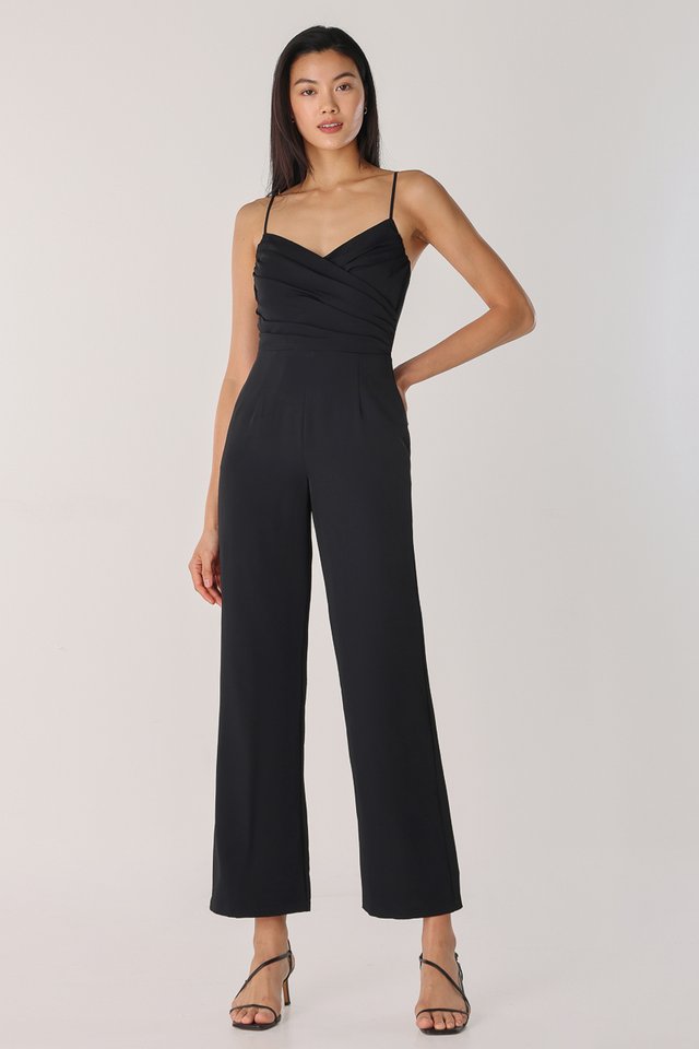 XENIA RUCHED CROSS-BACK JUMPSUIT (BLACK)