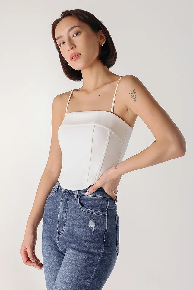 GINA PADDED FOLD-OVER TUBE CORSET (WHITE)