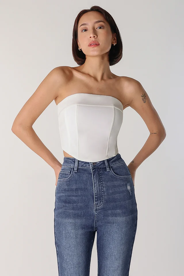 GINA PADDED FOLD-OVER TUBE CORSET (WHITE)