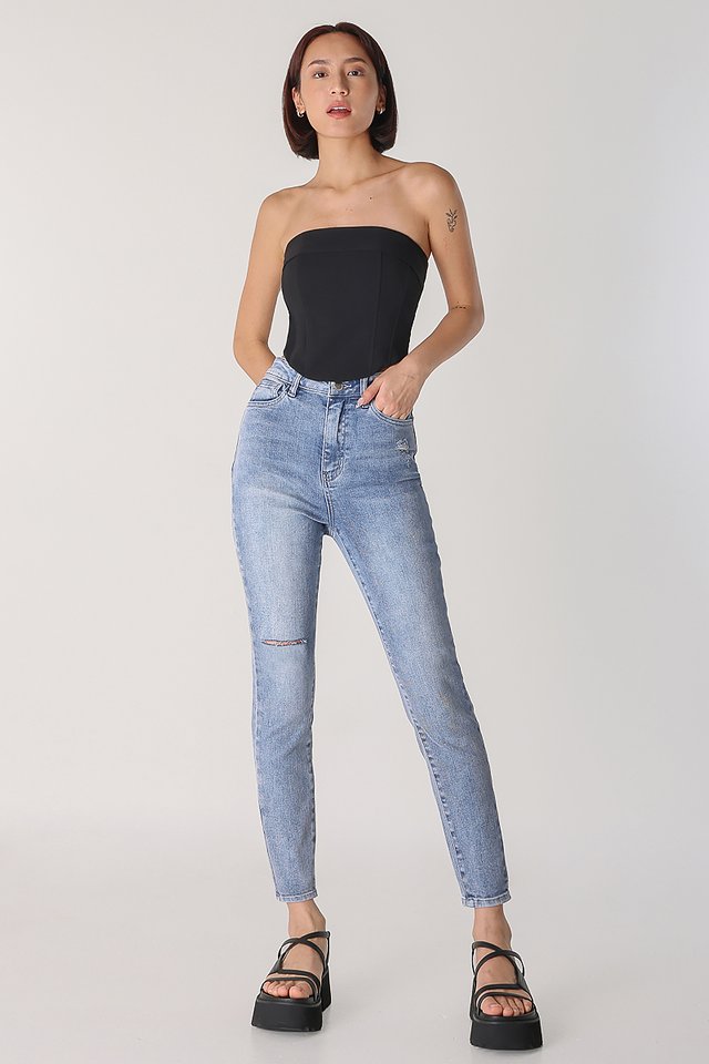 SPICE GIRL RIPPED SKINNY JEANS (MID WASHED)
