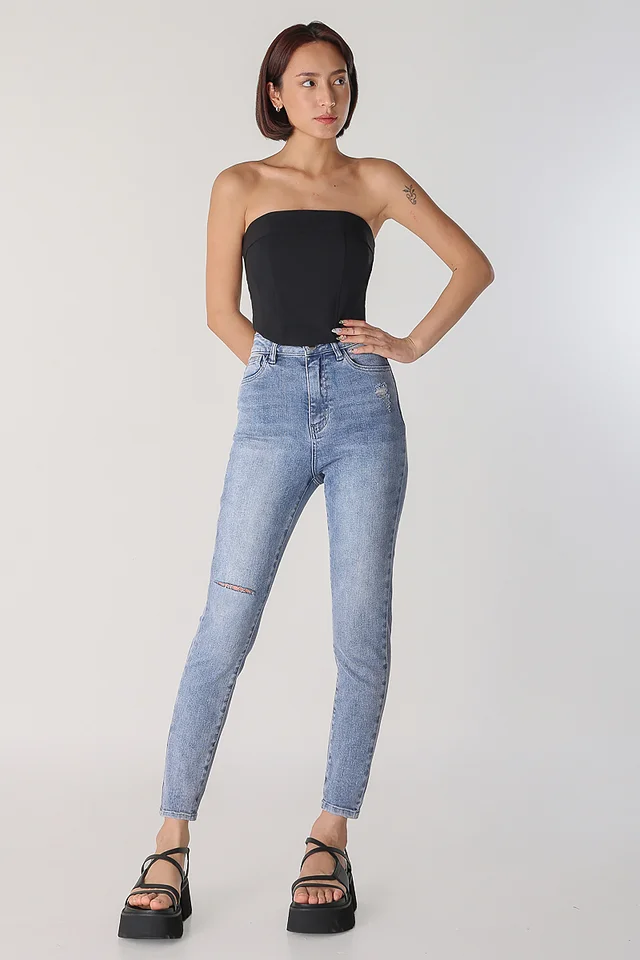 SPICE GIRL RIPPED SKINNY JEANS (MID WASHED)