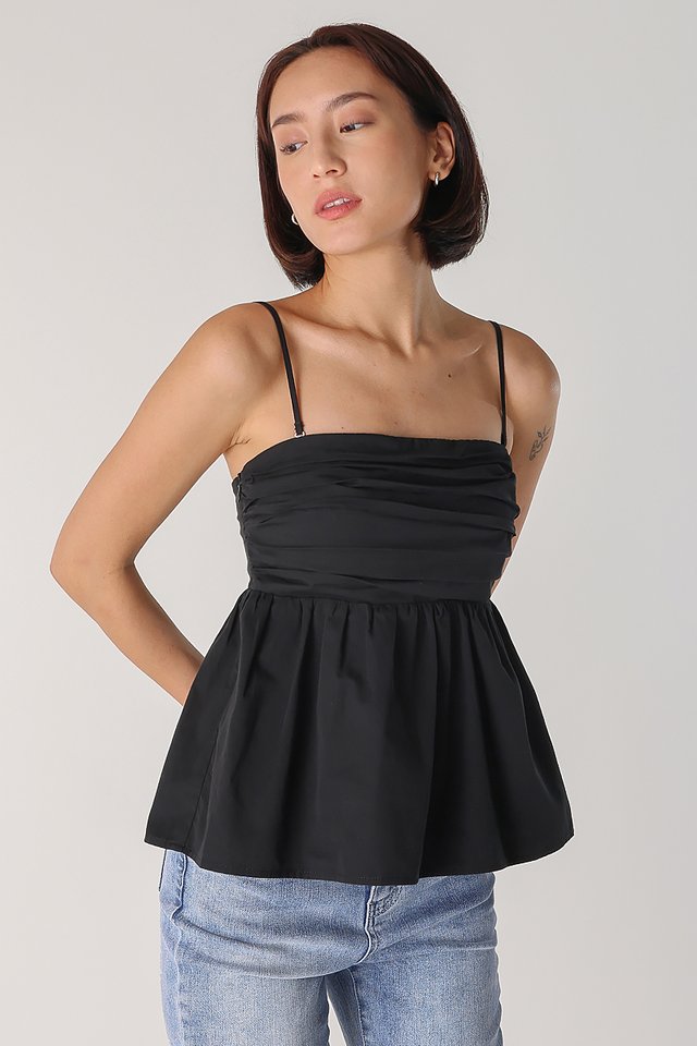 KANDICE PADDED RUCHED BABYDOLL TOP (BLACK)