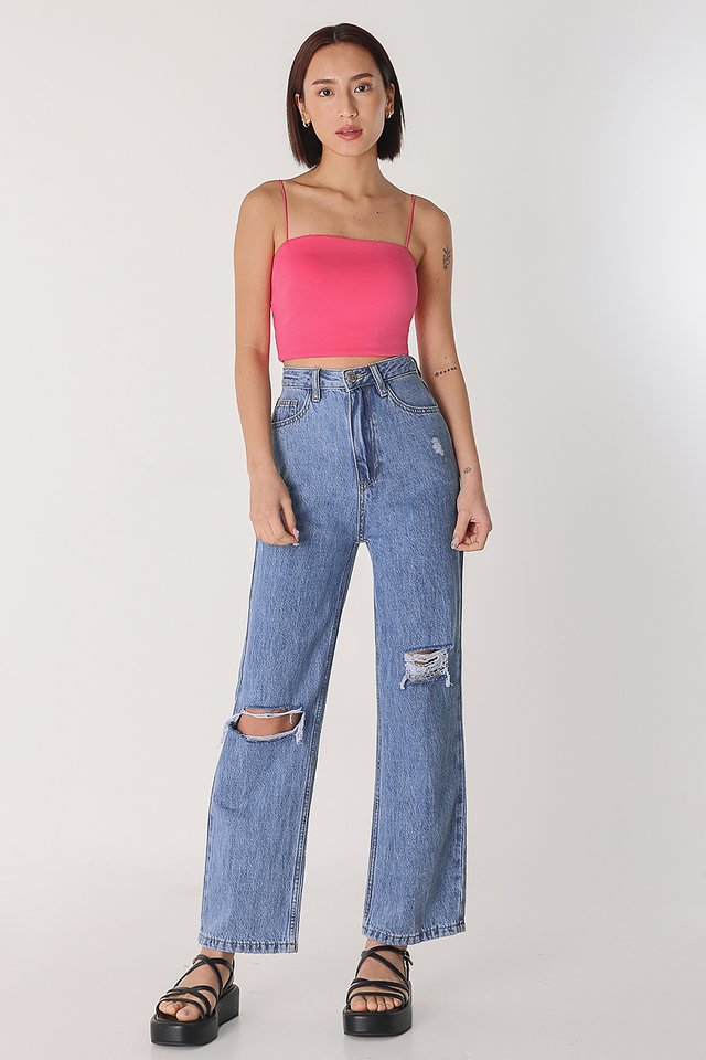 ON POINT DISTRESSED DENIM JEANS (MID WASHED) 