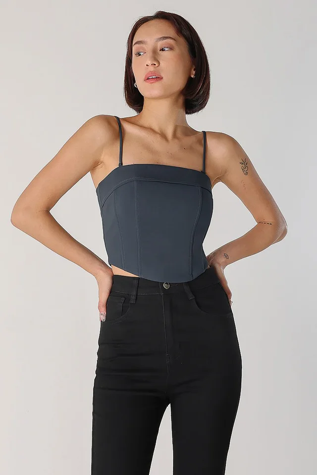 GINA PADDED FOLD-OVER TUBE CORSET (GUN BLUE)