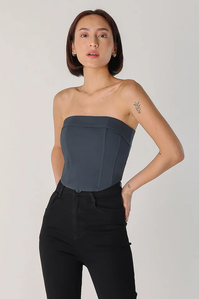 GINA PADDED FOLD-OVER TUBE CORSET (GUN BLUE)