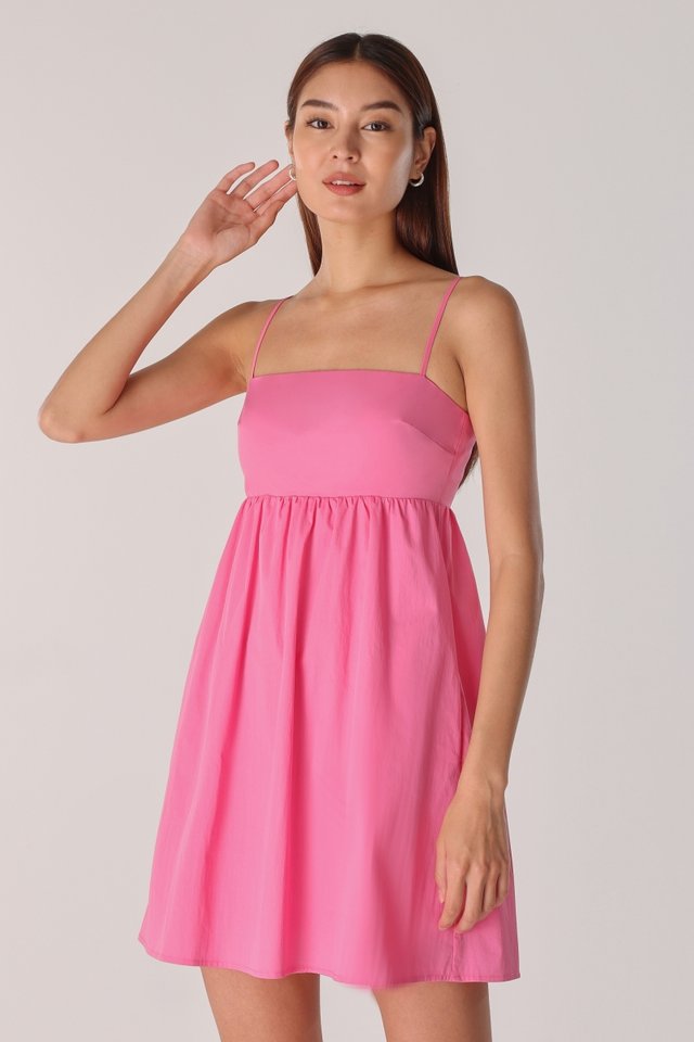 BLAIRE PADDED BABYDOLL DRESS (HOT PINK)