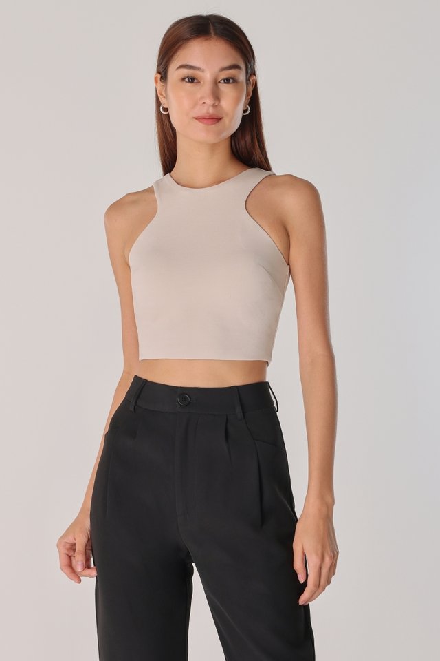 MEGHAN PADDED RACER TOP (GREIGE)