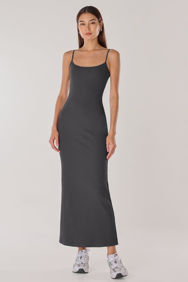 SECOND SKIN RIBBED CAMI MAXI DRESS (STORM GREY)