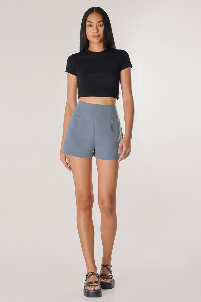 MYRA POCKET TAILORED SHORTS (SLATE BLUE)