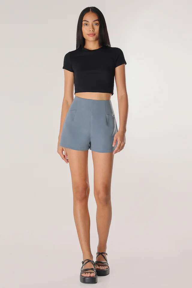 MYRA POCKET TAILORED SHORTS (SLATE BLUE)
