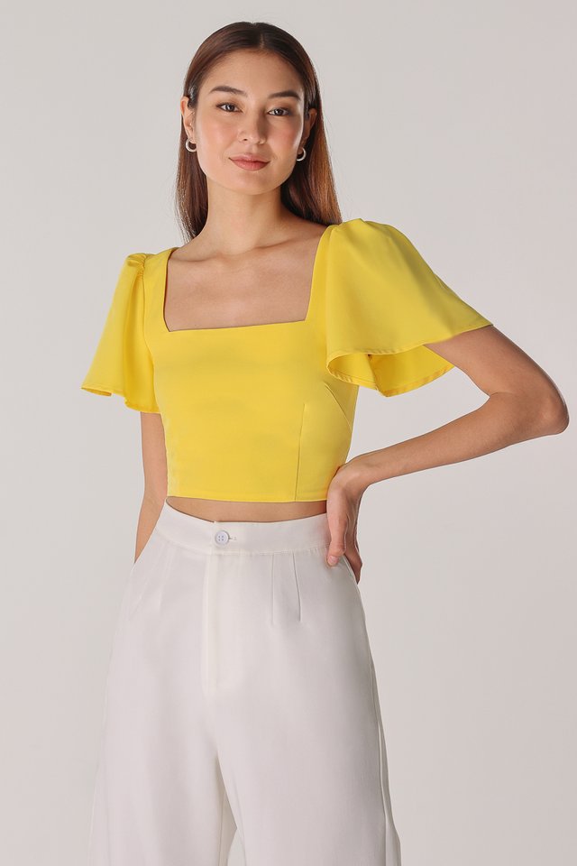 WILLOW FLUTTER SLEEVE SQUARE NECK TOP (LEMON YELLOW)
