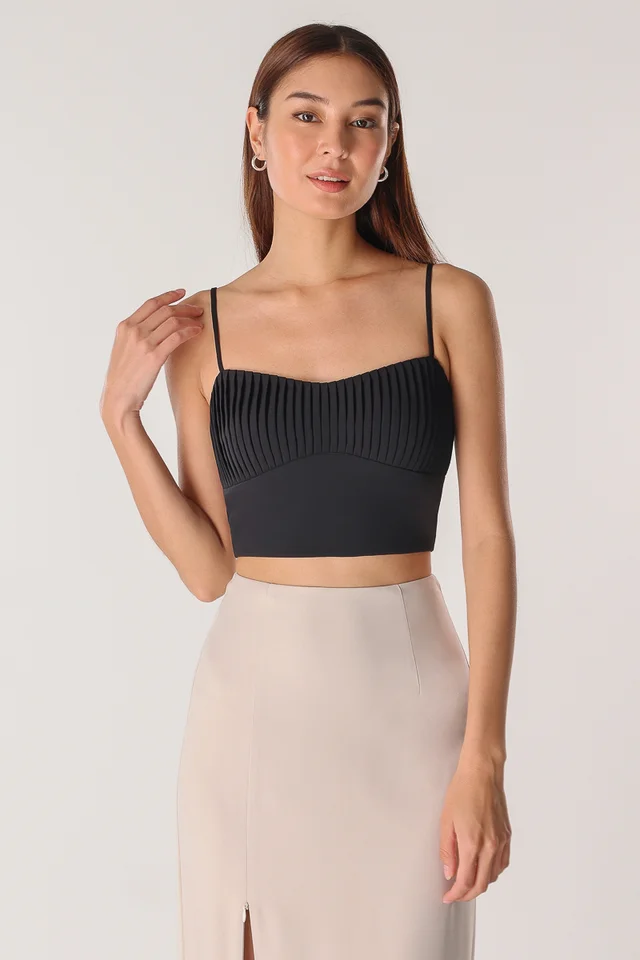 JOANNE PLEATED CAMI TOP (BLACK)