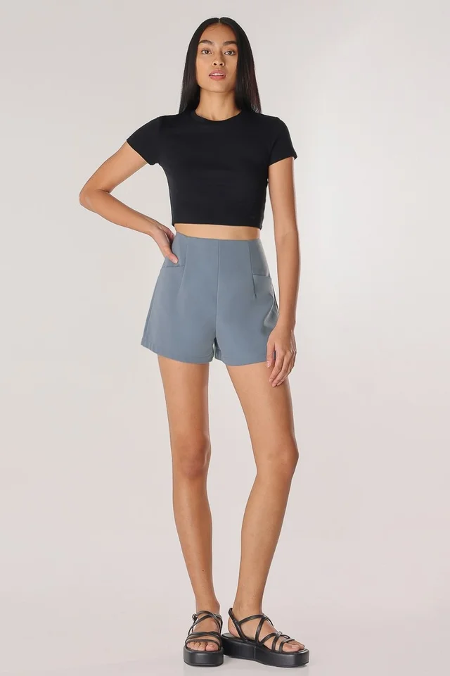 MYRA POCKET TAILORED SHORTS (SLATE BLUE)
