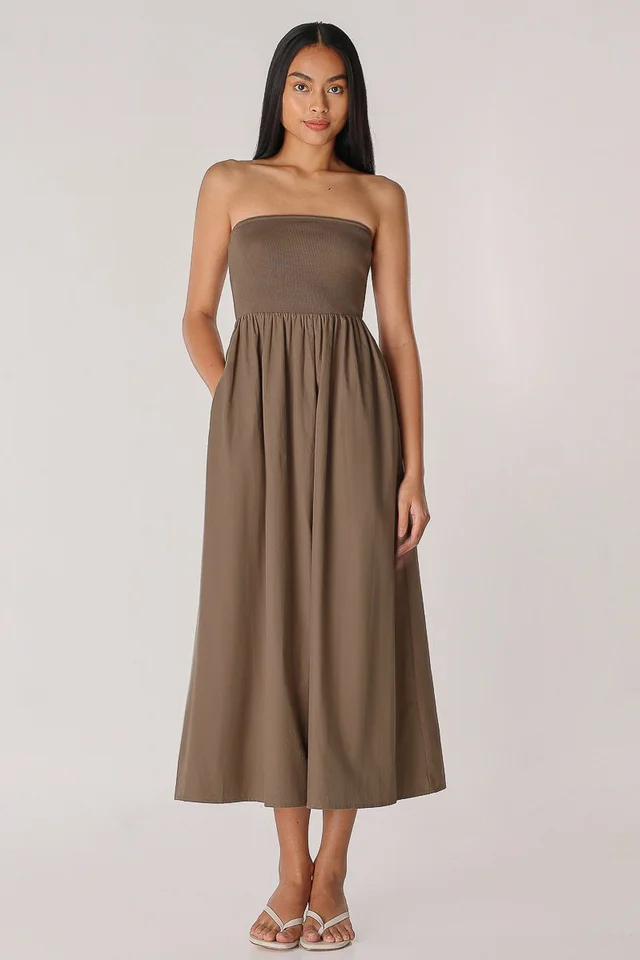 SHEENA CONTRAST KNIT TUBE MIDAXI (BROWN)