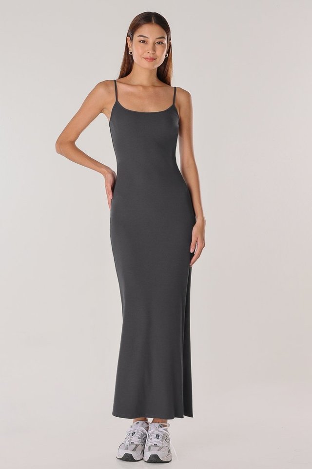 SECOND SKIN RIBBED CAMI MAXI DRESS (STORM GREY)