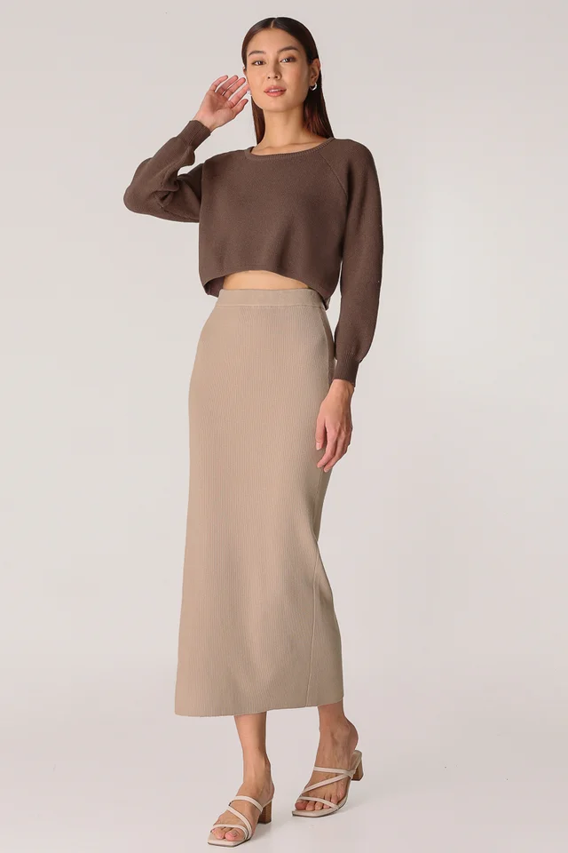 SERA SLIT KNIT MAXI SKIRT (NATURAL)